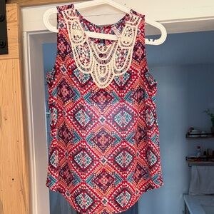 Xhilaration Red and Blue Geometric Blouse